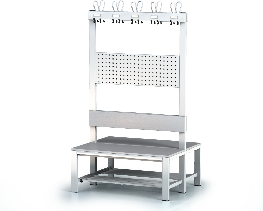 Oboustranná lavice s opěradlem a věšáky, lamino deska - se sklopným roštem 1800 x 1000 x 830